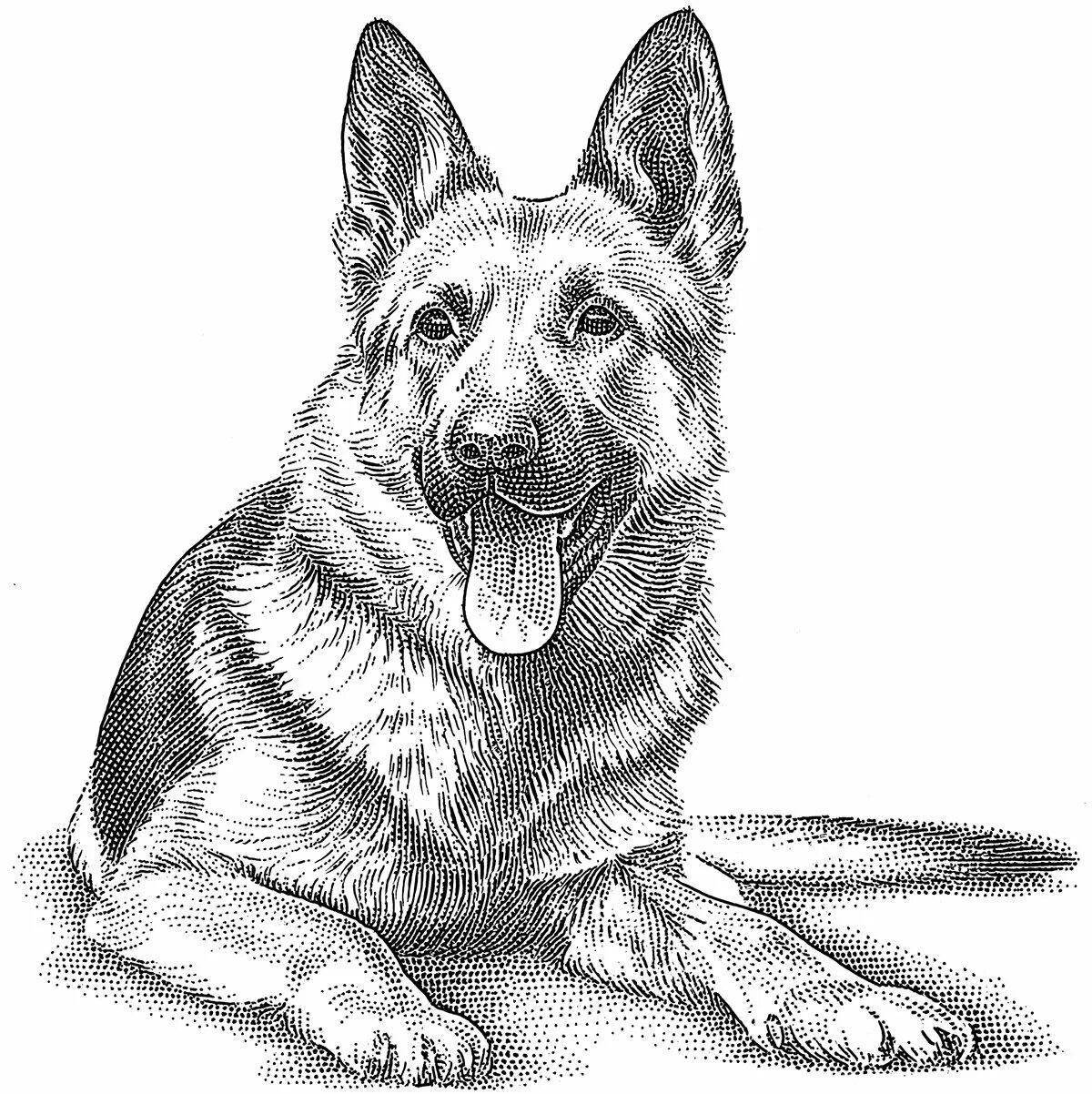 Naughty German Shepherd puppy coloring page