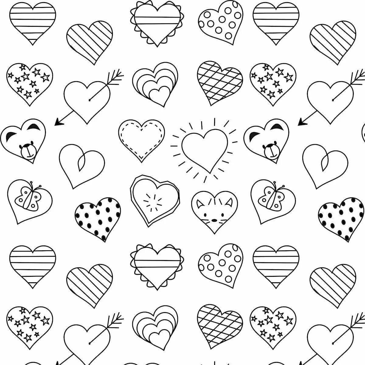 Colorful coloring page with little hearts