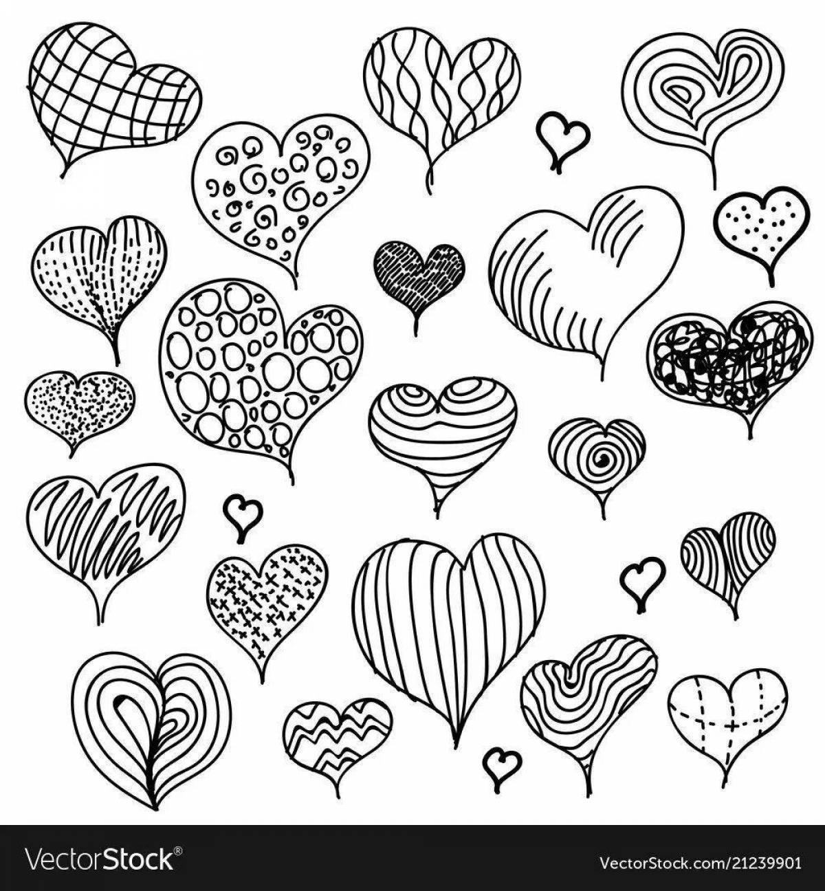 Coloring book shining little hearts
