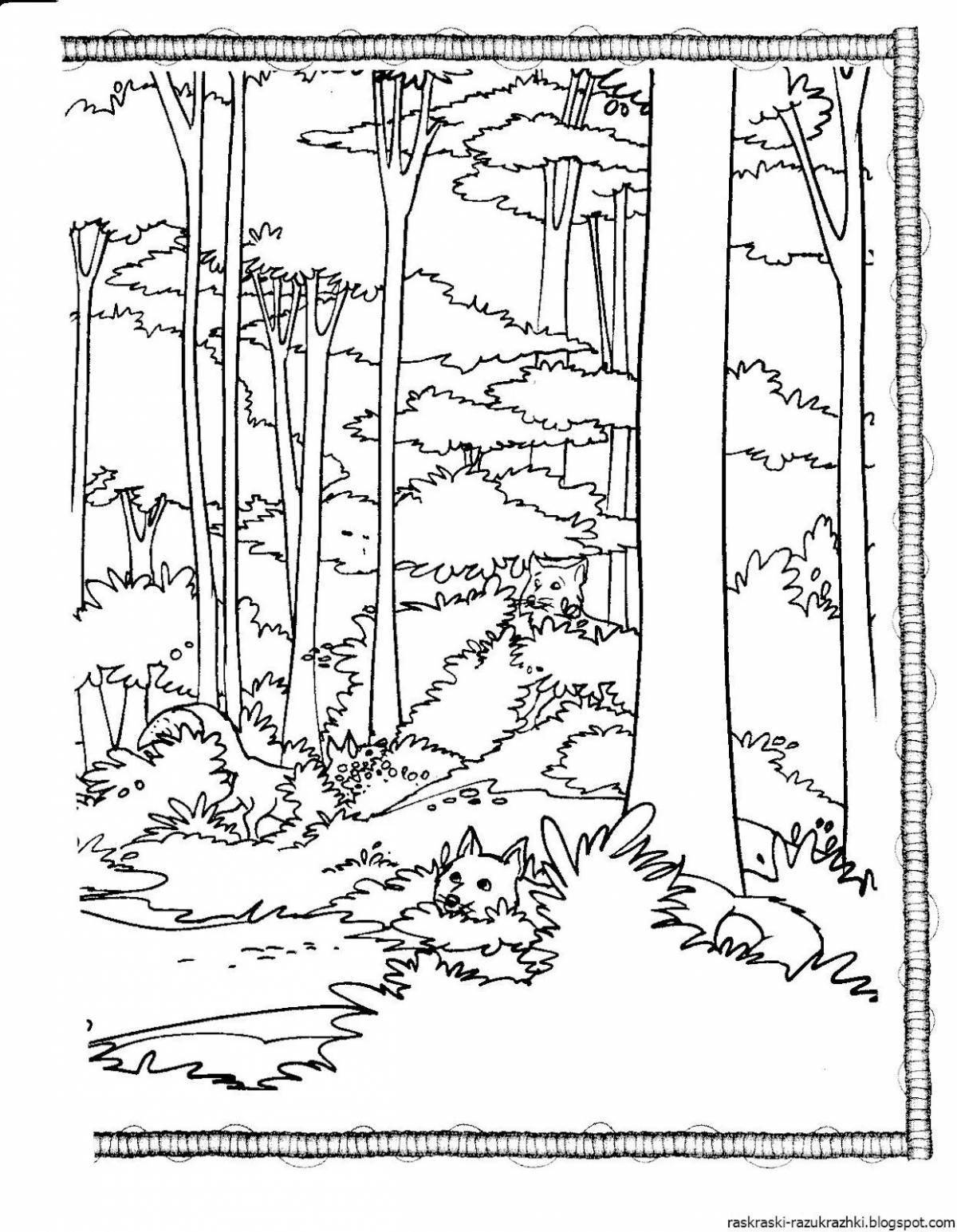 Glowing taiga coloring book for kids