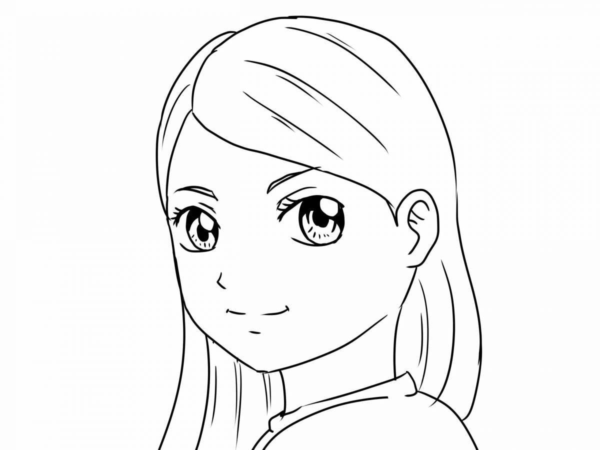 Joyful coloring anime girl face