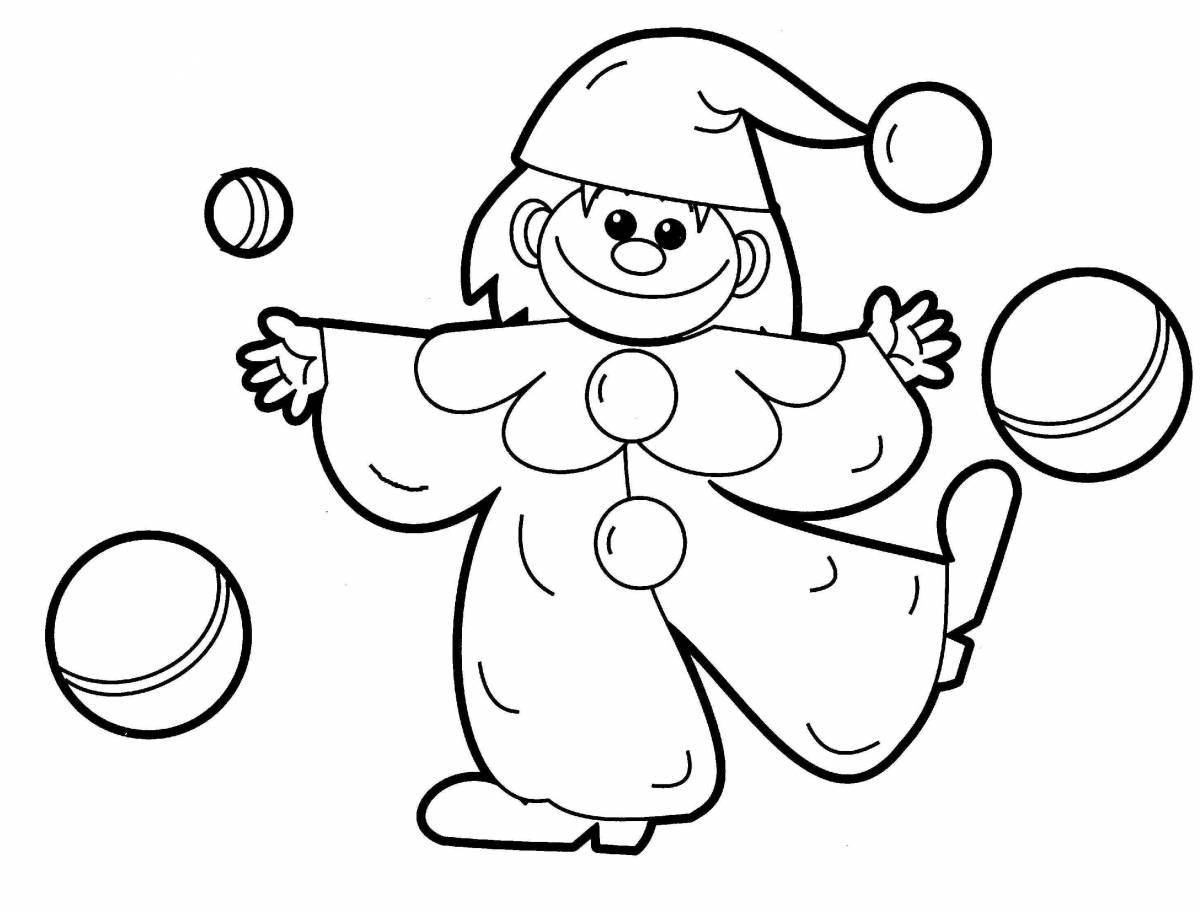 Playful clown coloring page for preschoolers