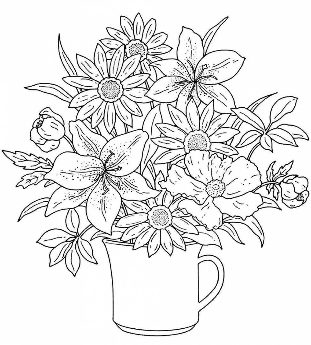 Сияющая раскраска цветы в вазе