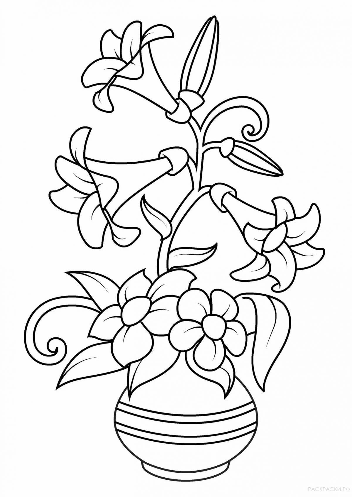 Violent coloring flowers in a vase