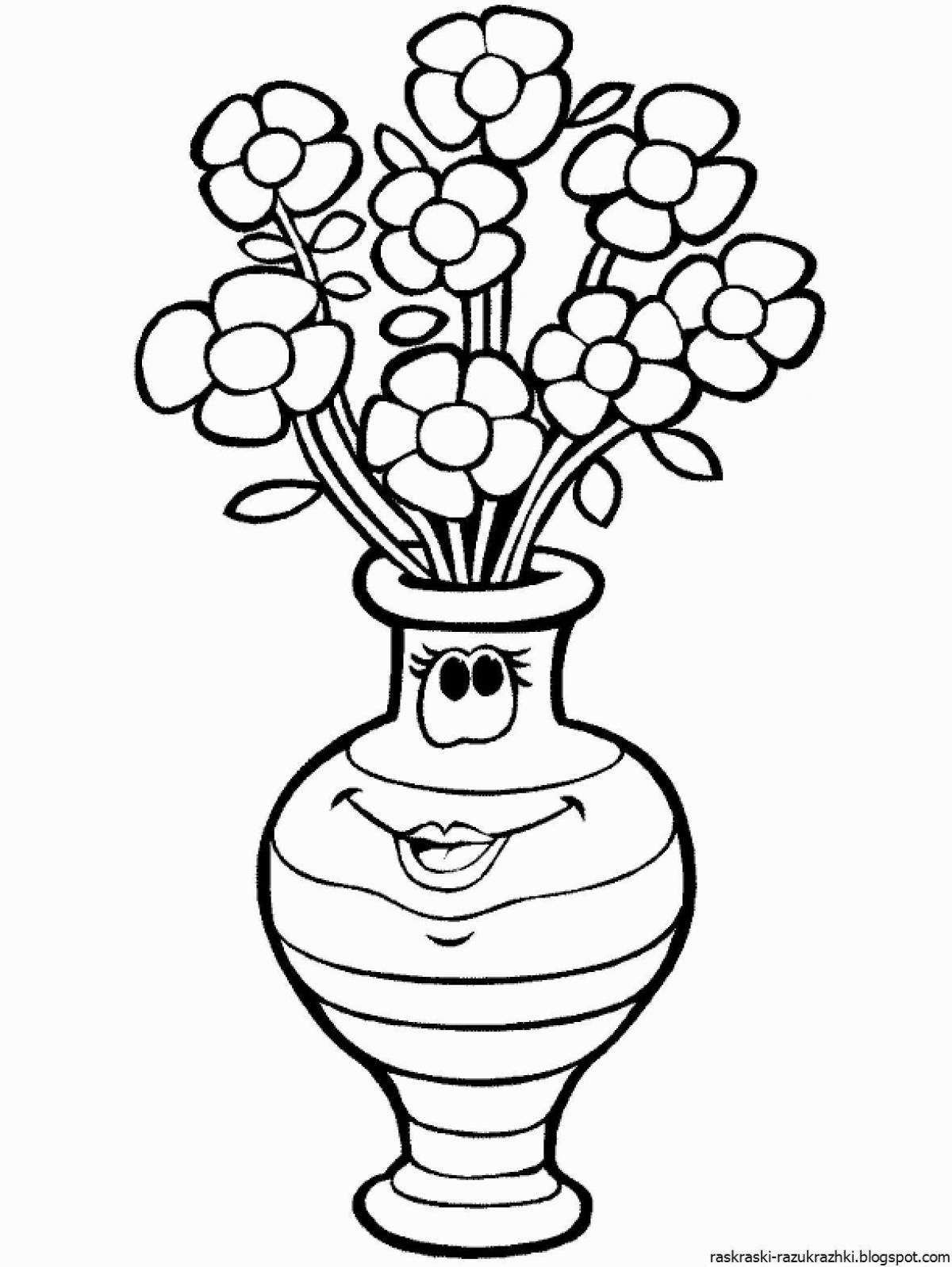 Blissful coloring flowers in a vase