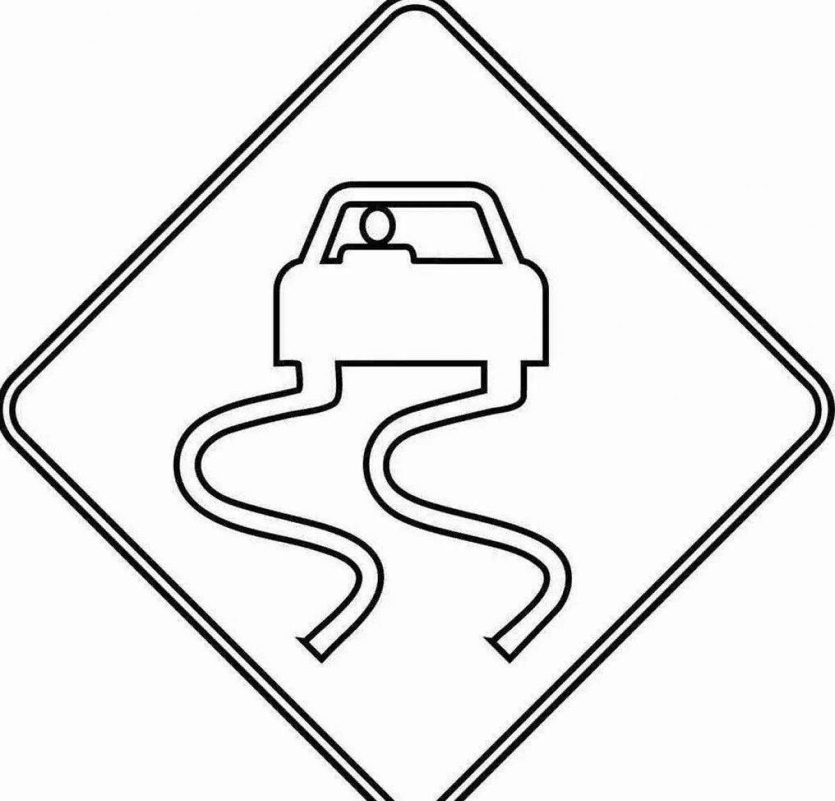 Fun parking road sign coloring page