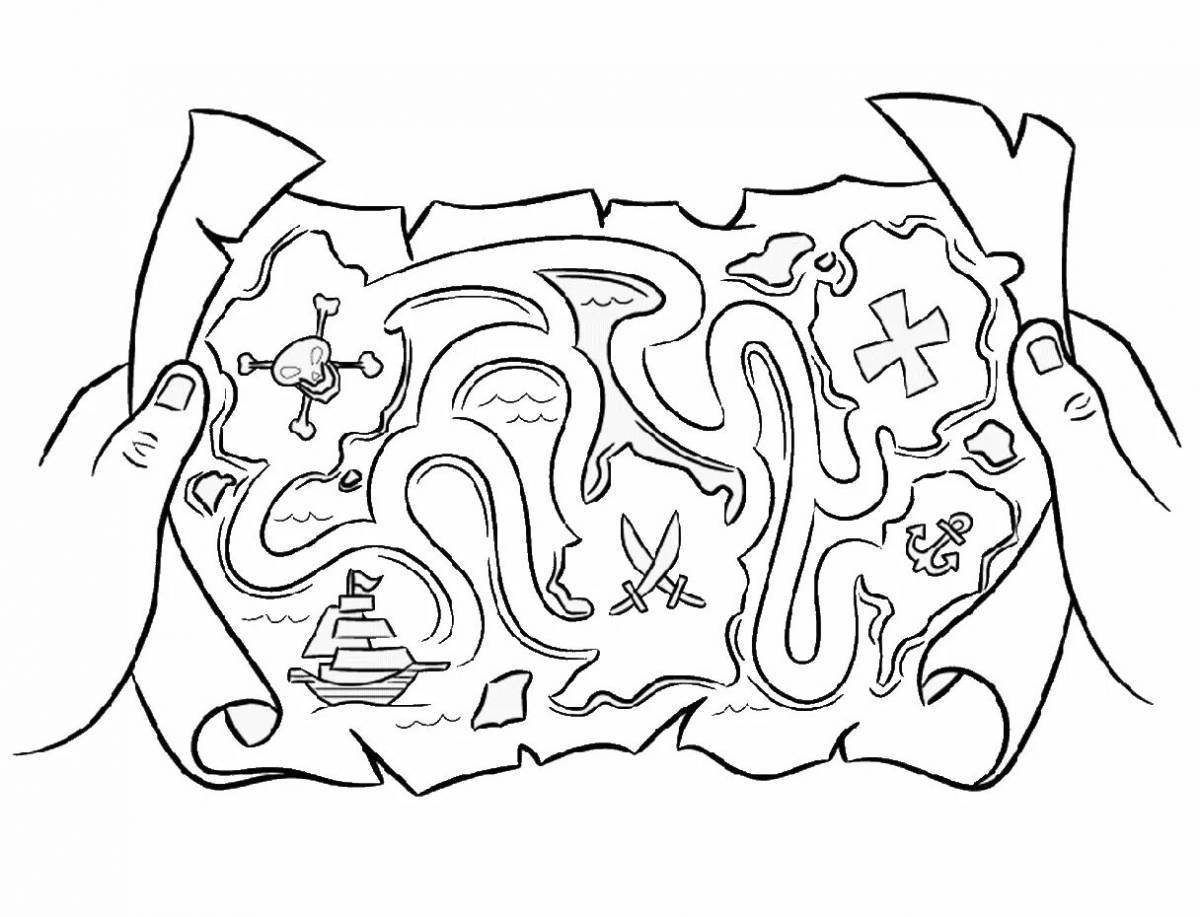 Mysterious pirate treasure map coloring book