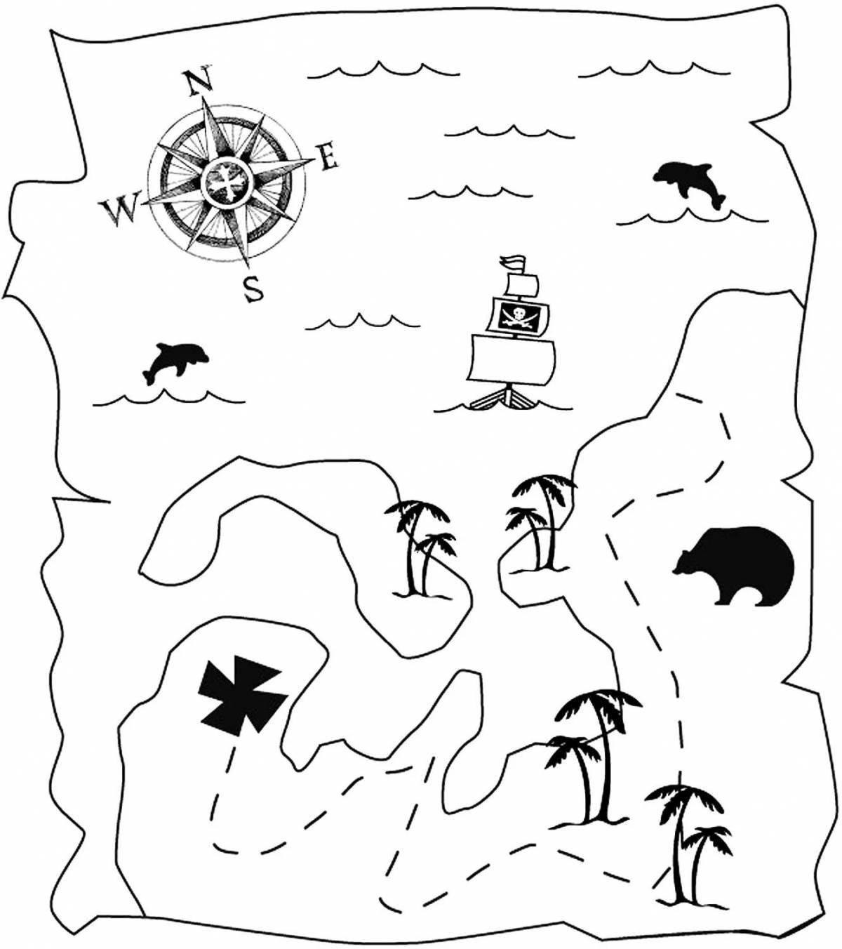 Pirate treasure map coloring page