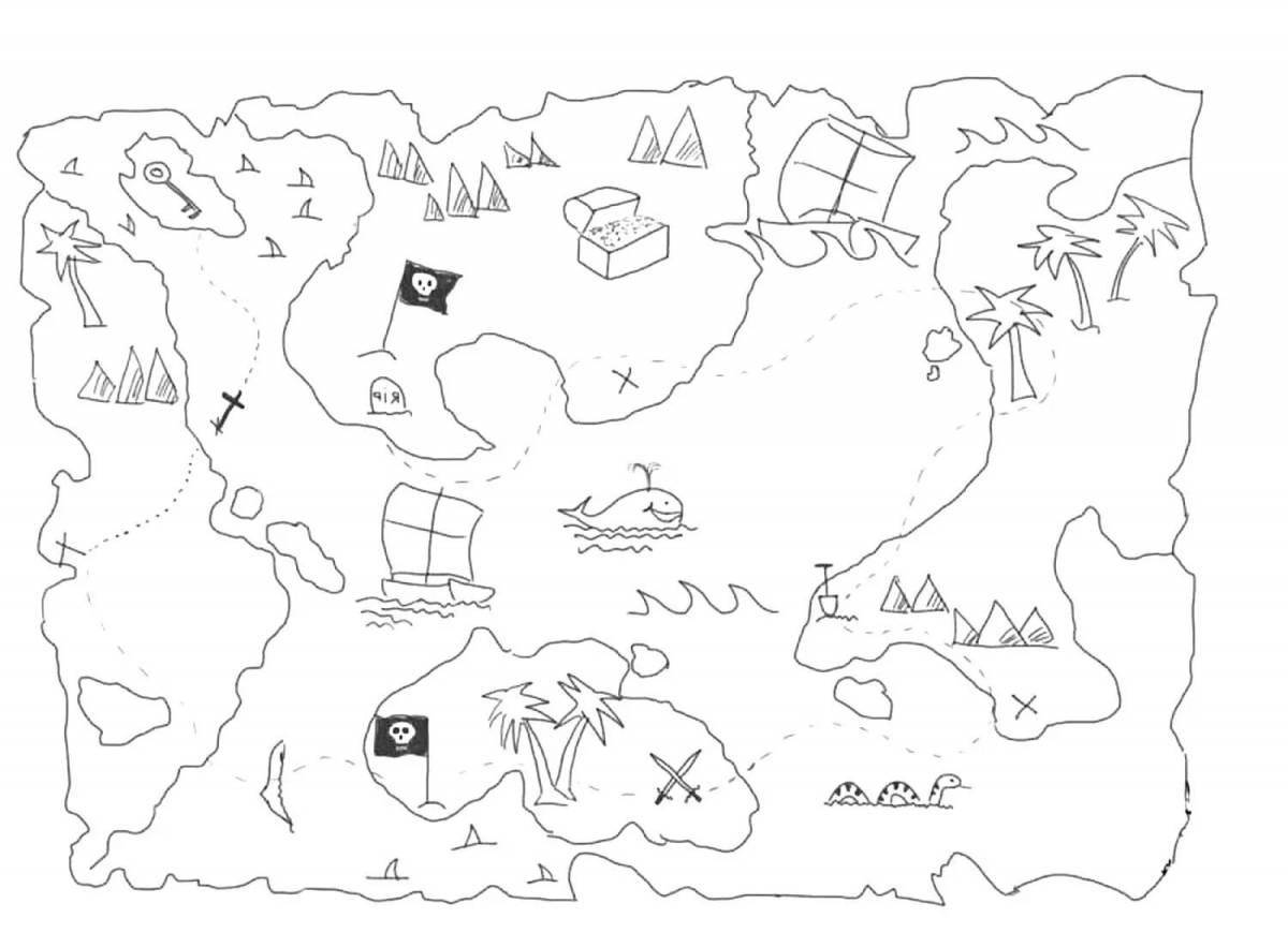 Attractive pirate treasure map coloring book