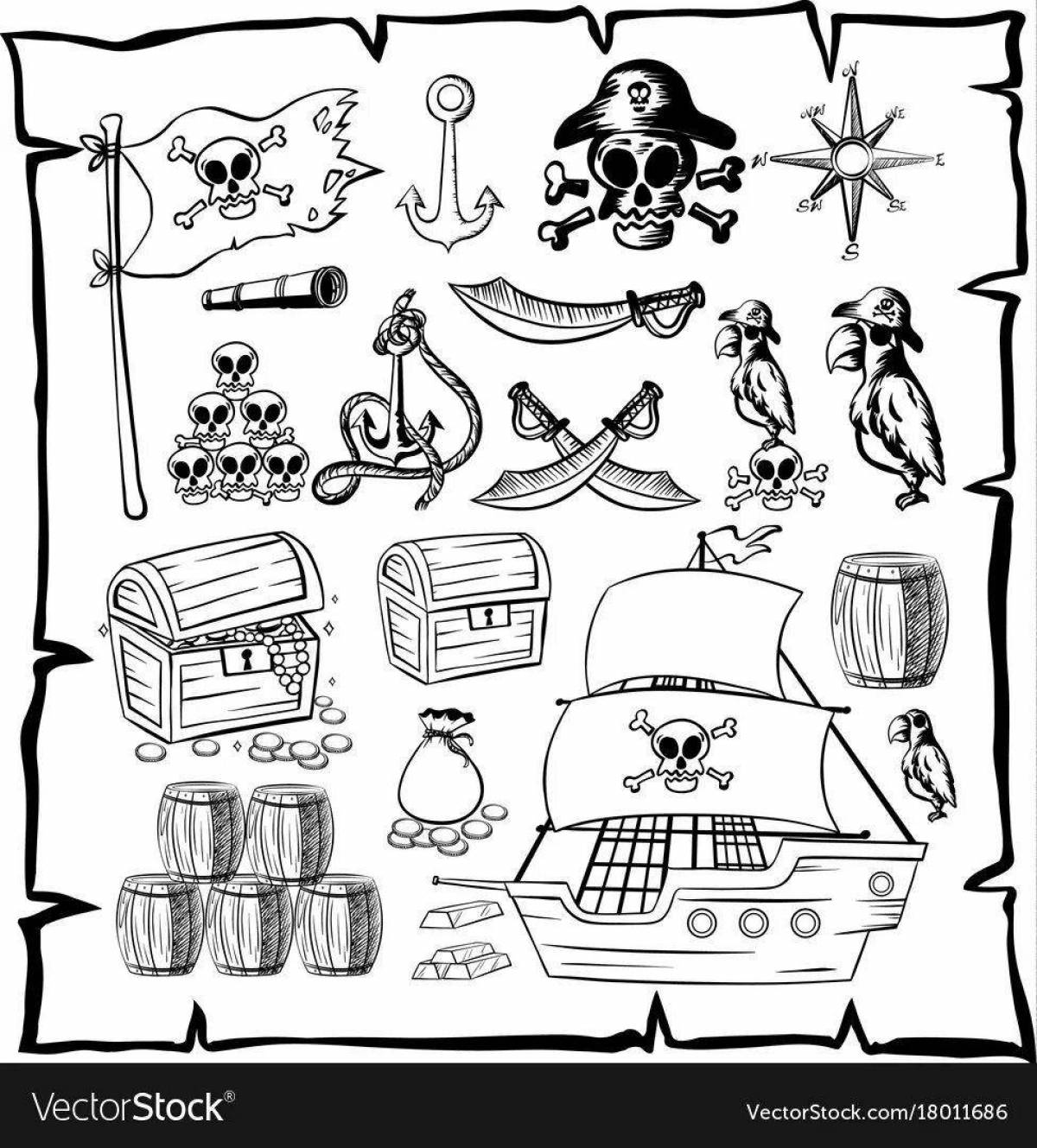Раскраска драматическая карта пиратских сокровищ
