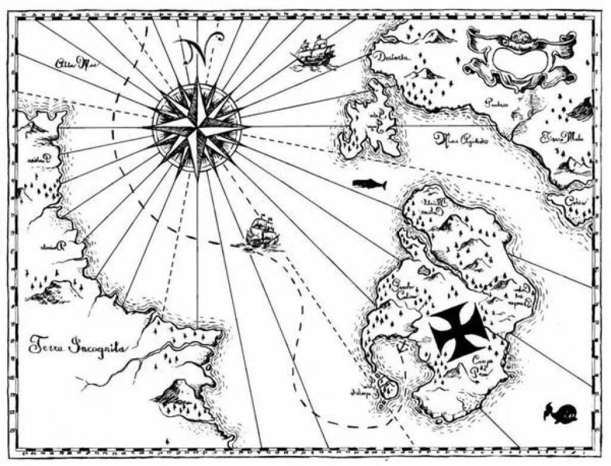 Раскраска сказочная карта пиратских сокровищ
