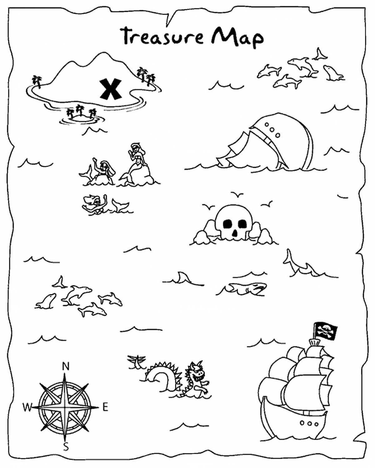 Exquisite pirate treasure map coloring page