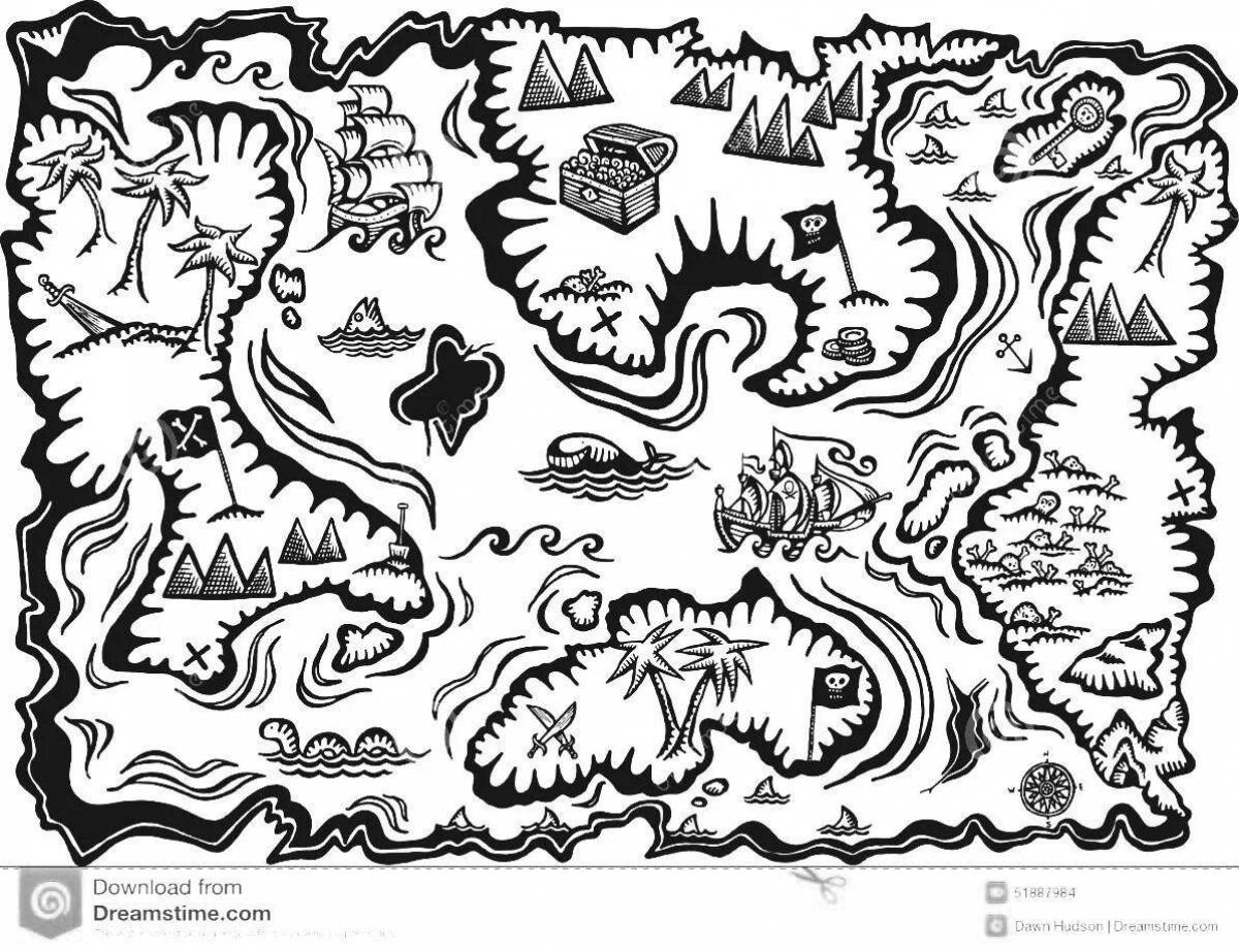 Раскраска потрясающая карта пиратских сокровищ