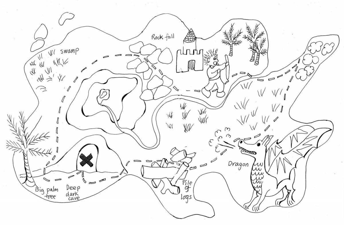 Раскраска впечатляющая карта пиратских сокровищ