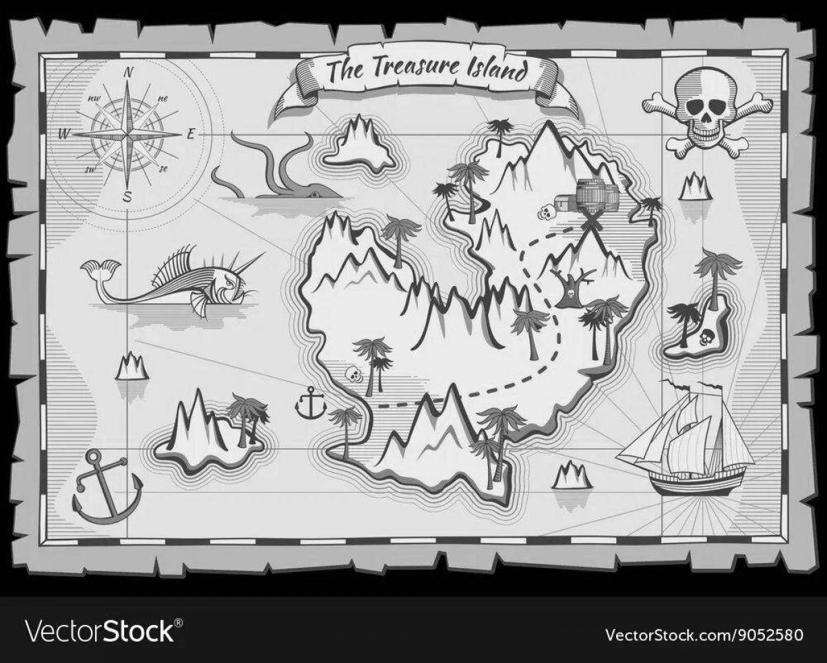 Great pirate treasure map coloring page