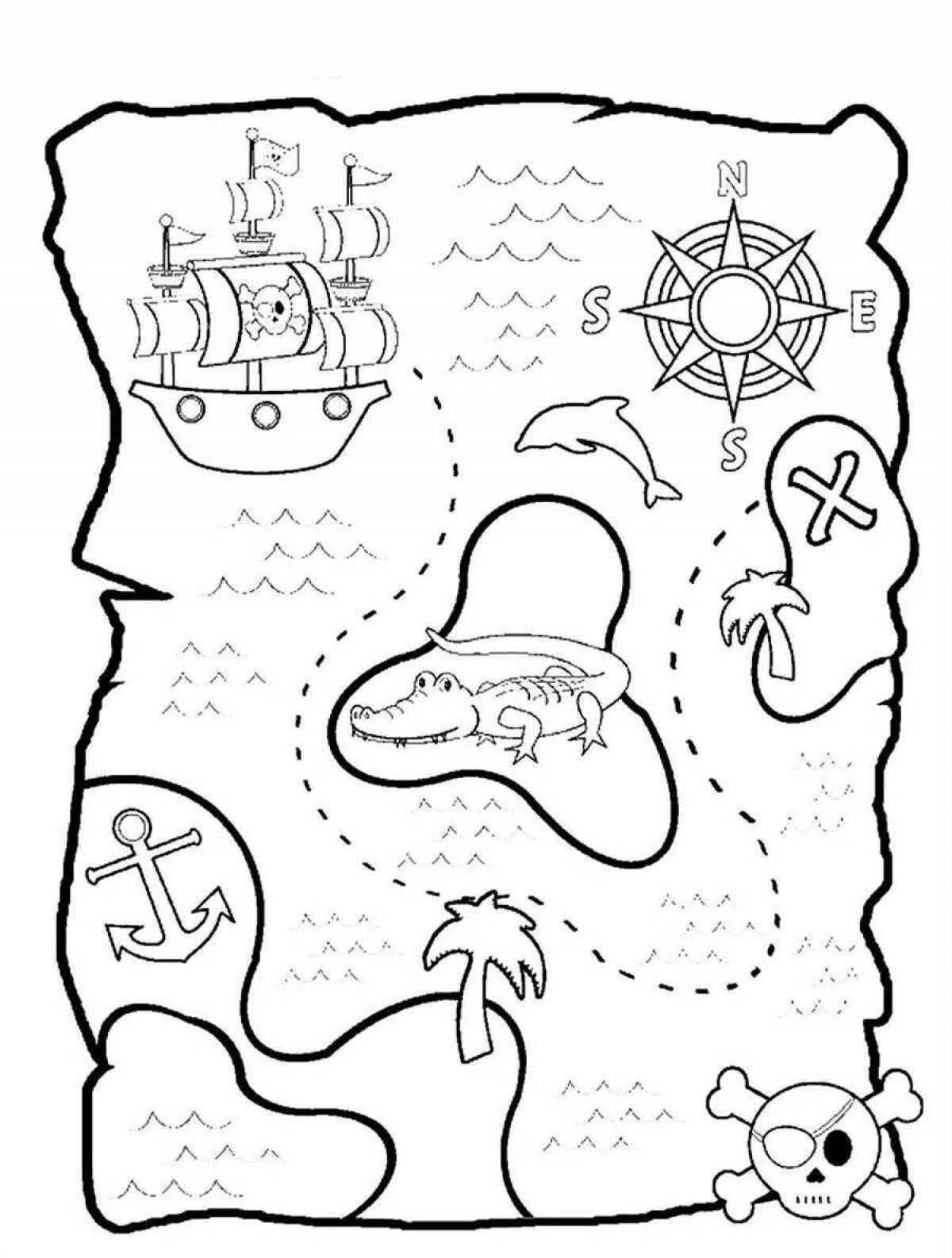 Раскраска блестящая карта пиратских сокровищ