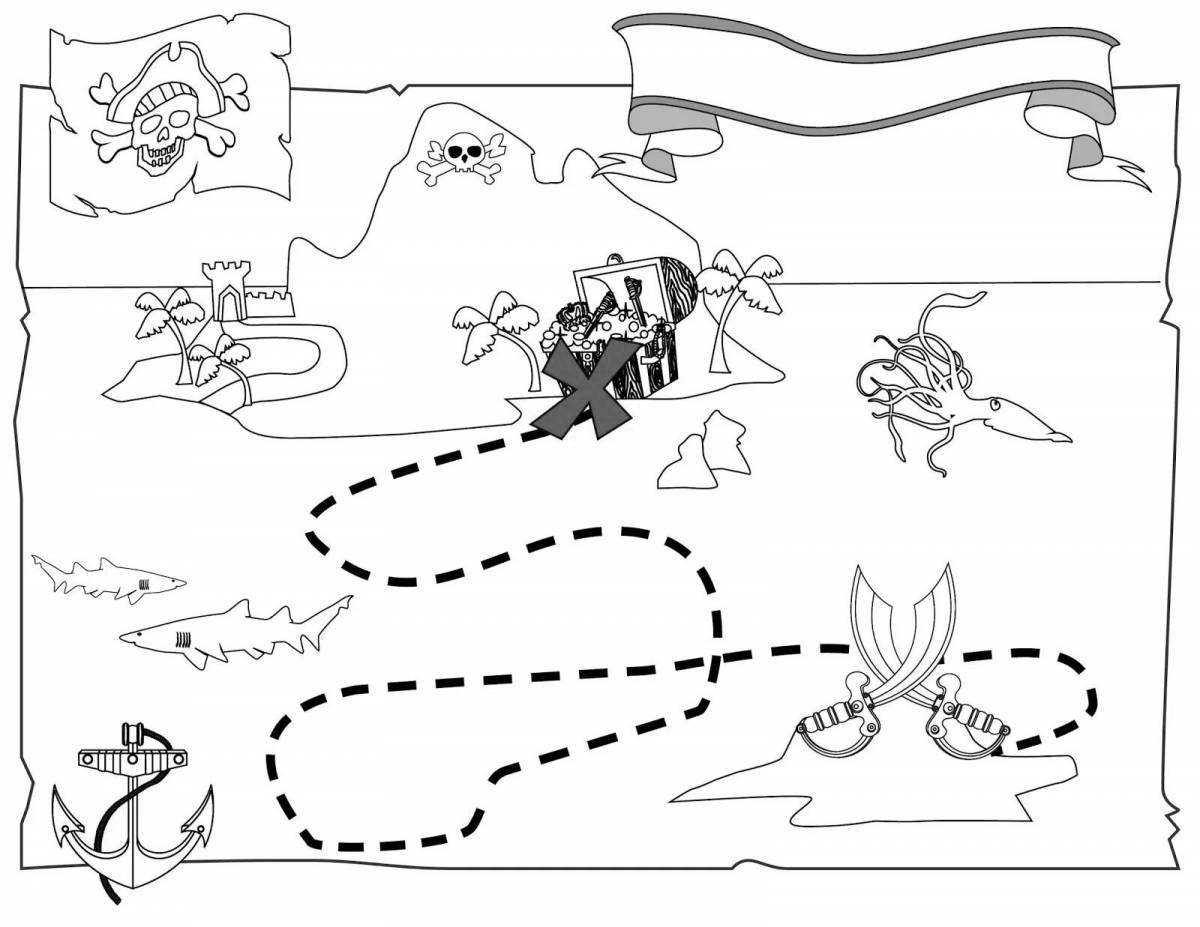 Раскраска гламурная карта пиратских сокровищ