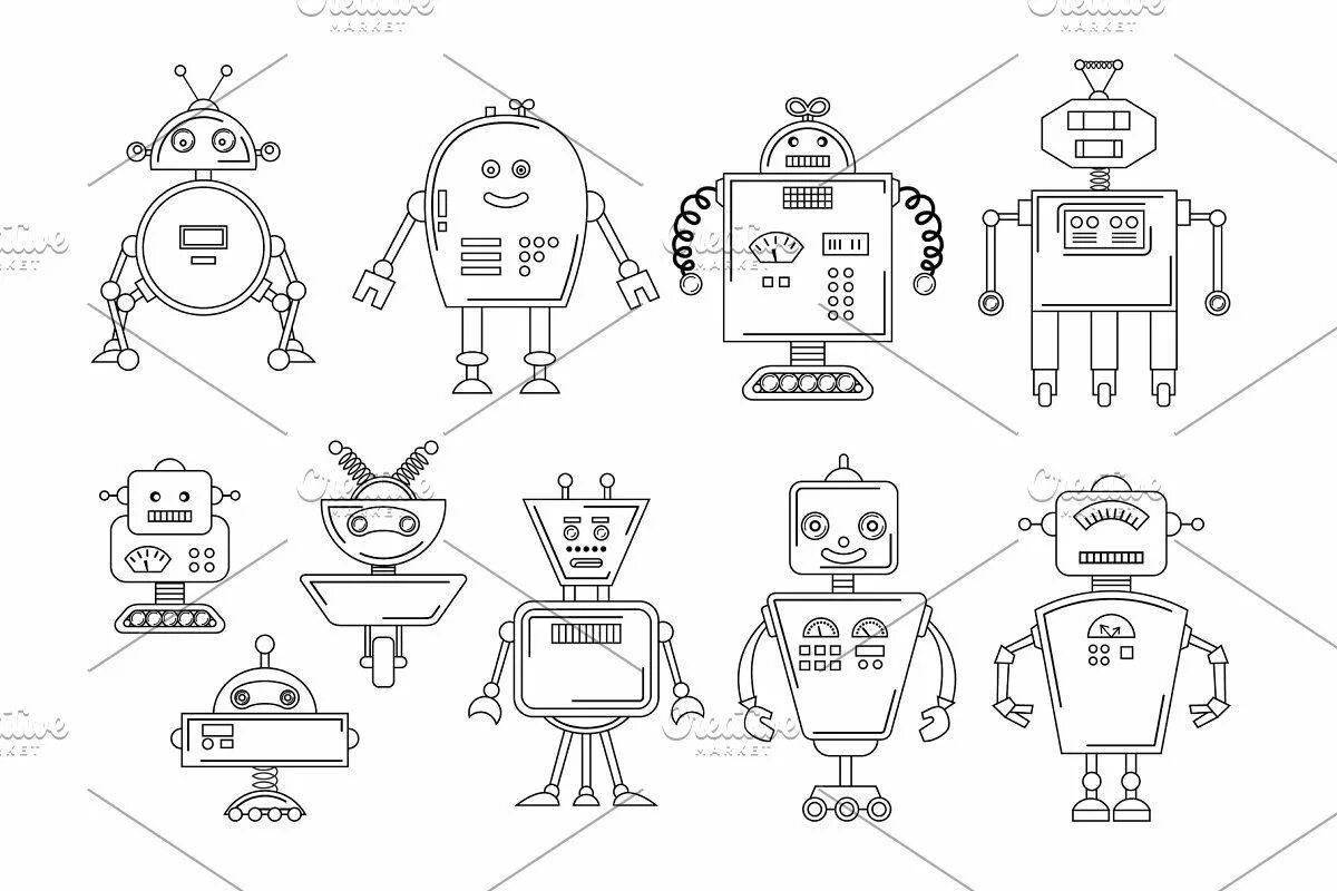 Colorful paper robot coloring book