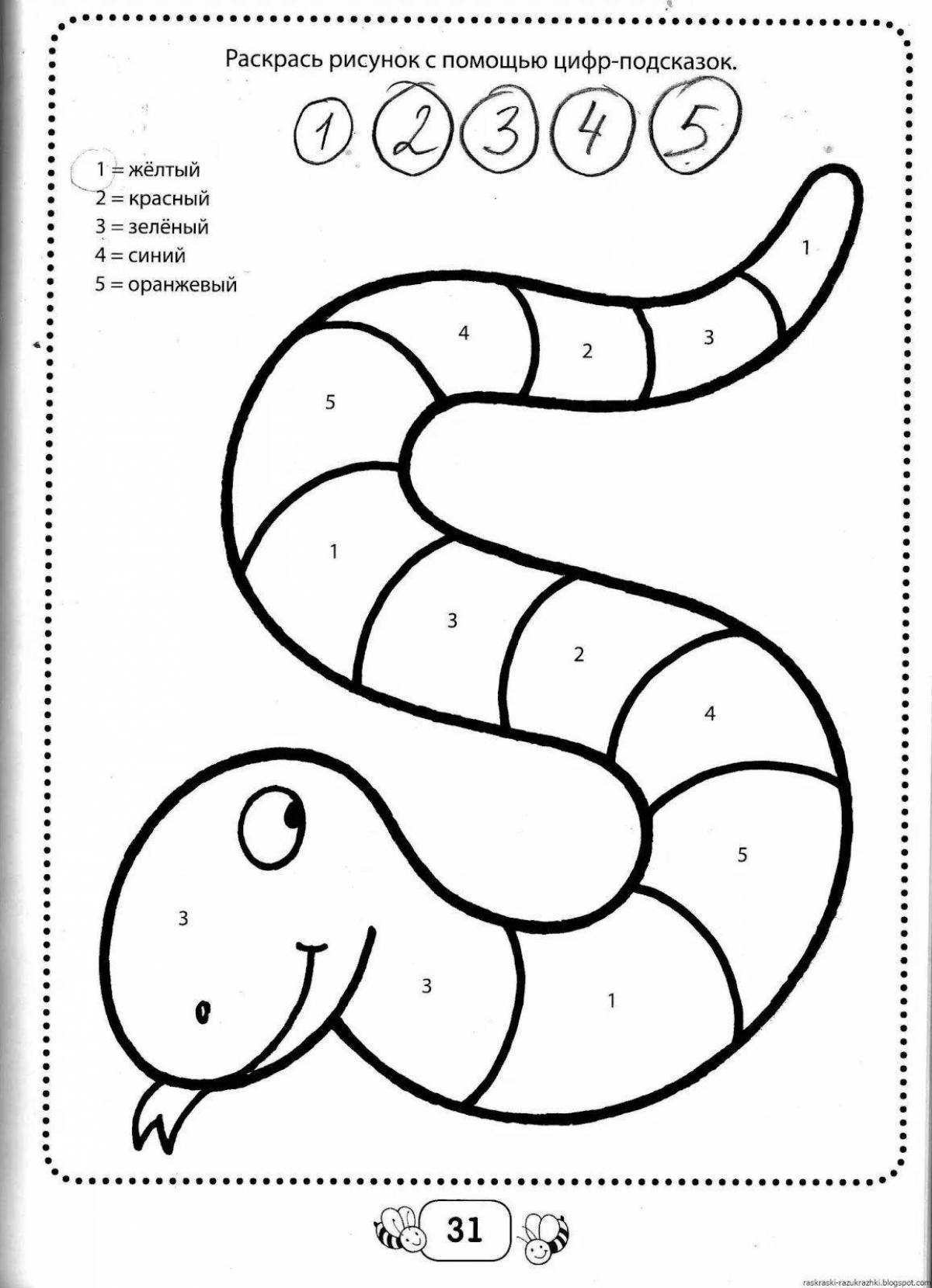 Adorable snake coloring by numbers