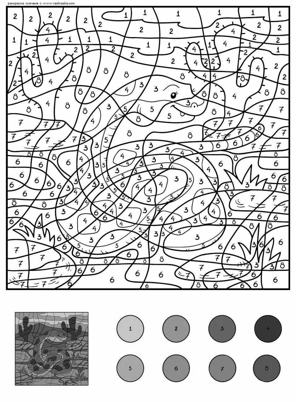 Flawless snake by numbers coloring page
