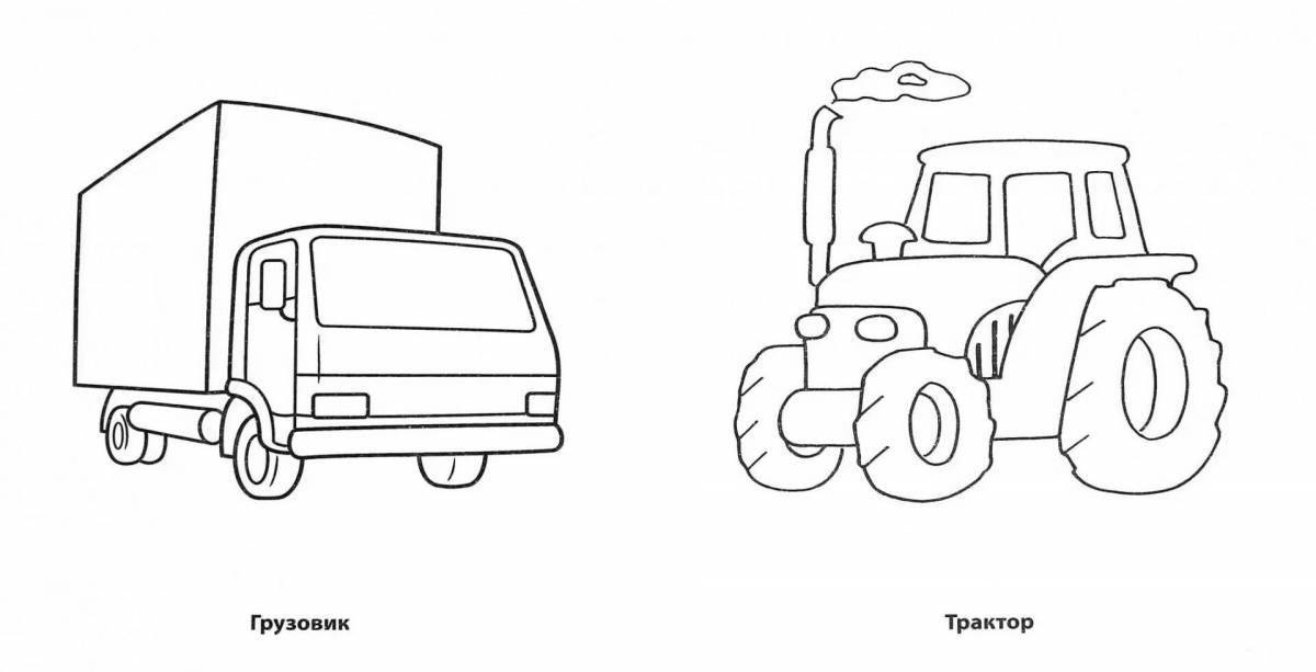 Charming left truck tractor coloring book