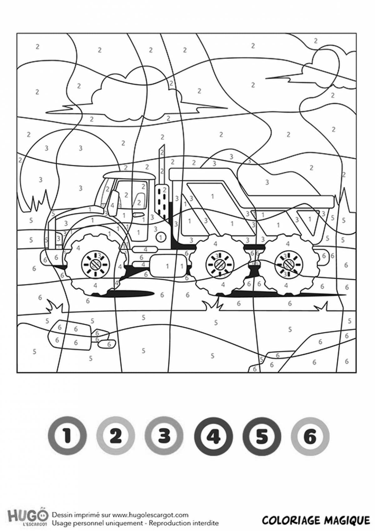 Coloring book with bright truck number