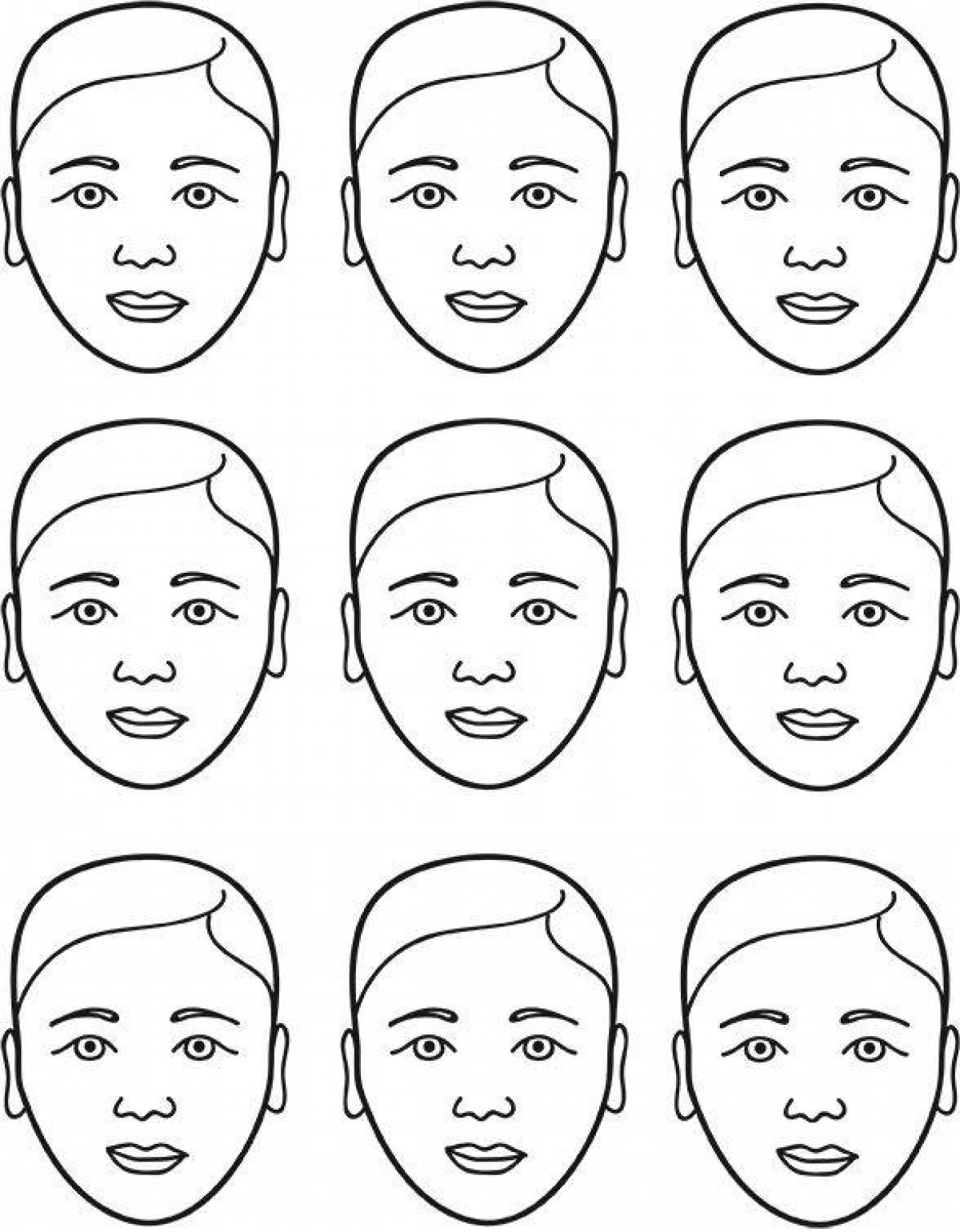 Образец лица. Схематичный рисунок лица. Макет лица для детей. Лицо для раскрашивания. Лицо для распечатки.