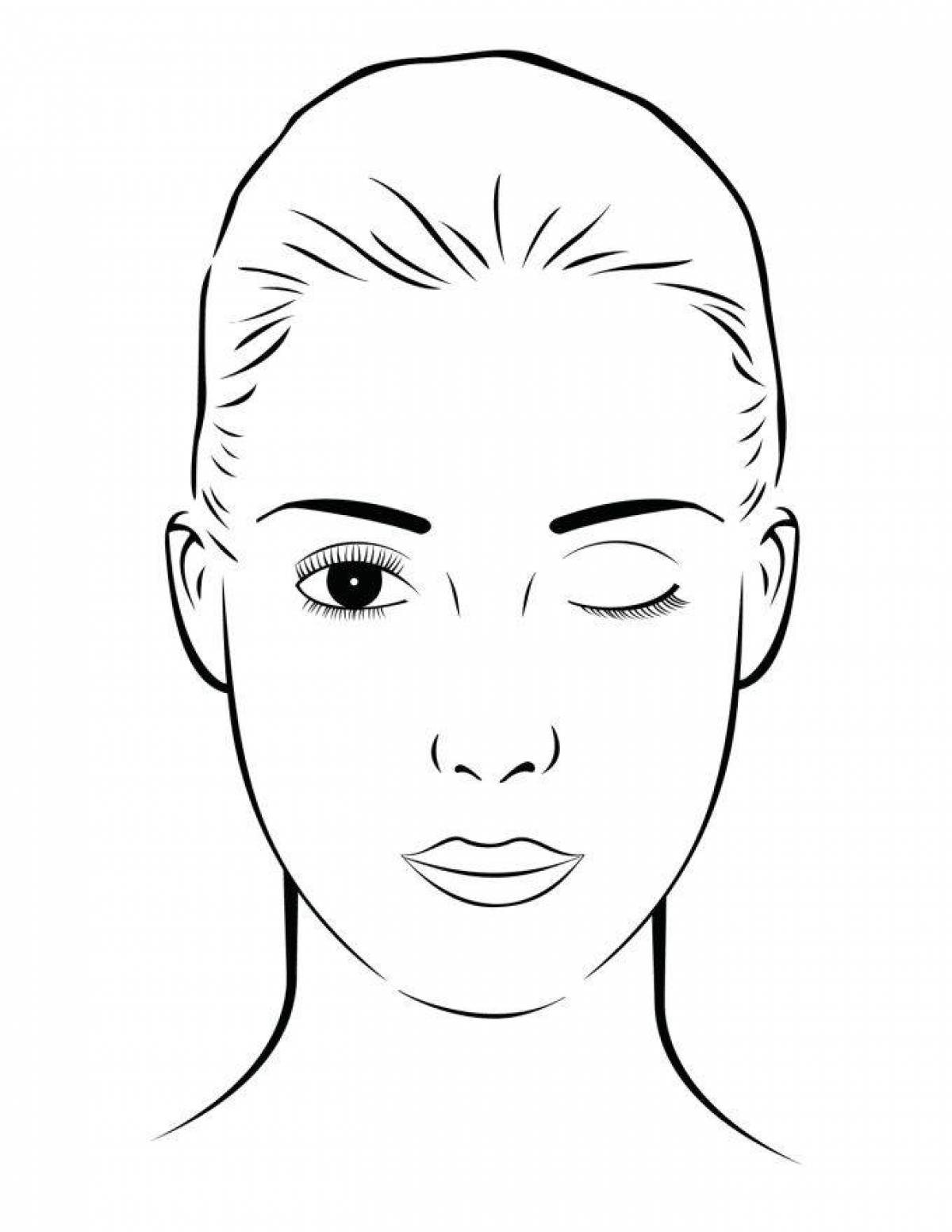Coloring page of face with glowing makeup