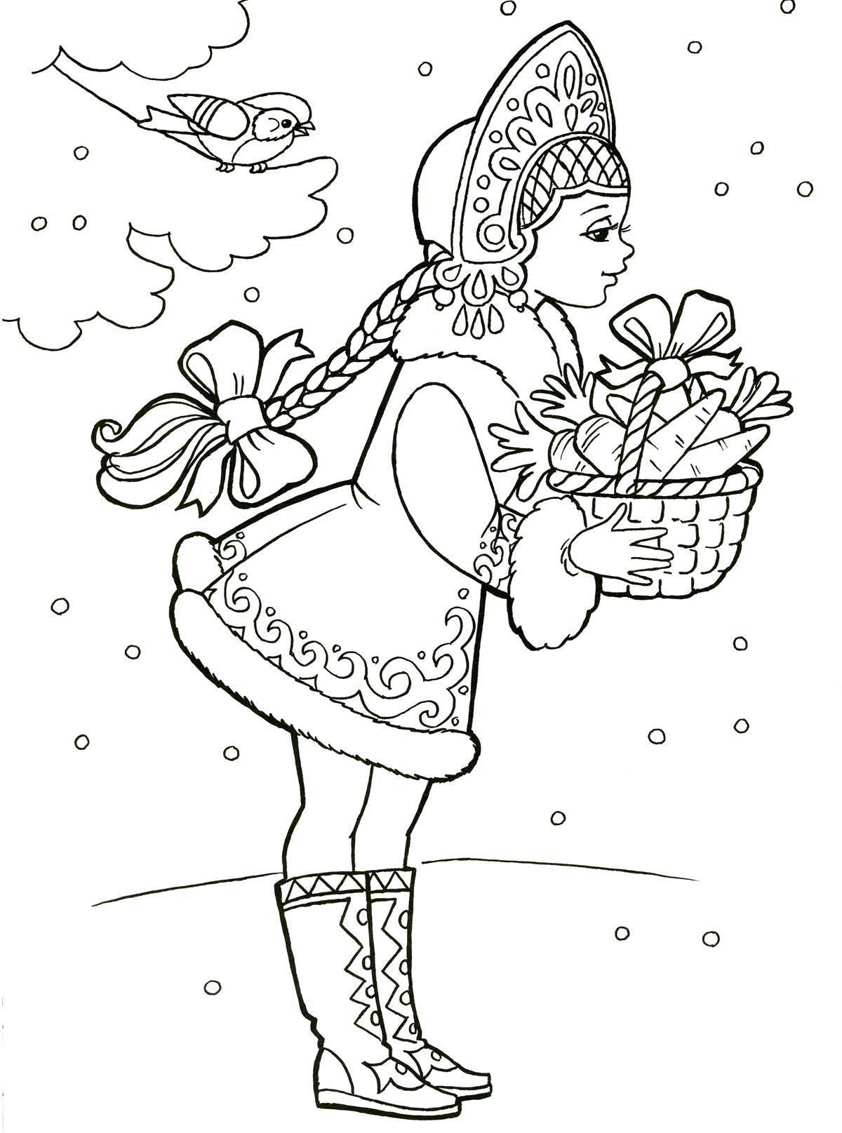 Cheerful coloring of the snow maiden for children
