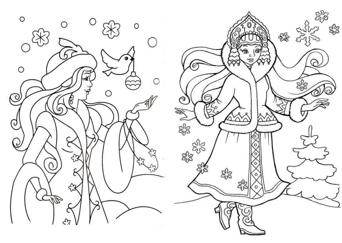 Playful coloring of the snow maiden for children