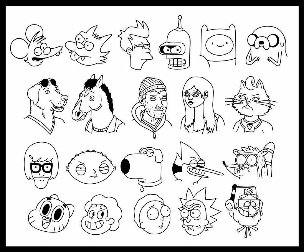Friendly stickers for coloring pages