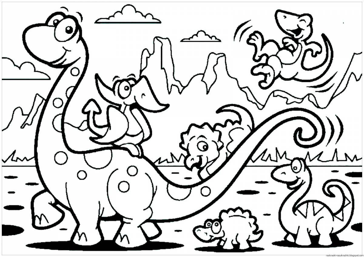 Радостный динозавр раскраски для детей
