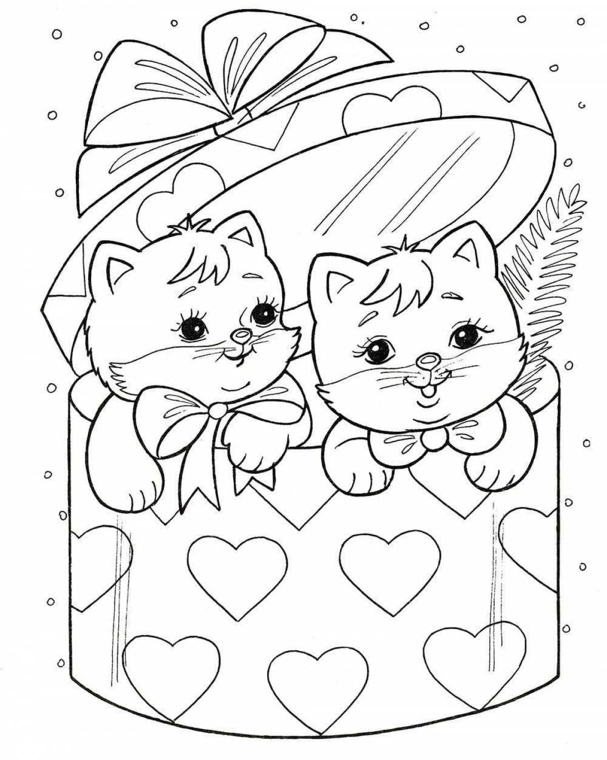 Fluffy coloring book for cat girls