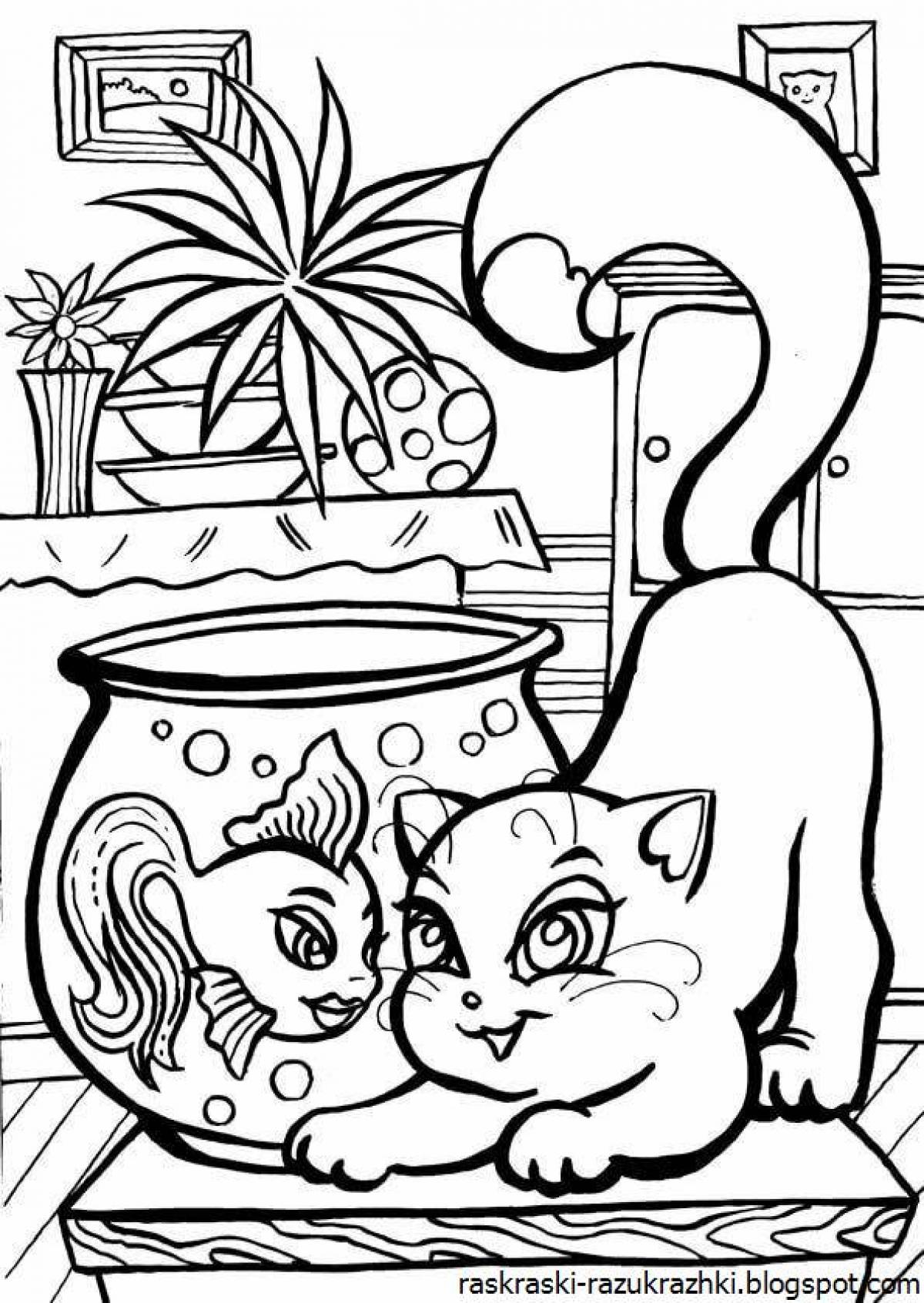 Joyful coloring book for cat girls