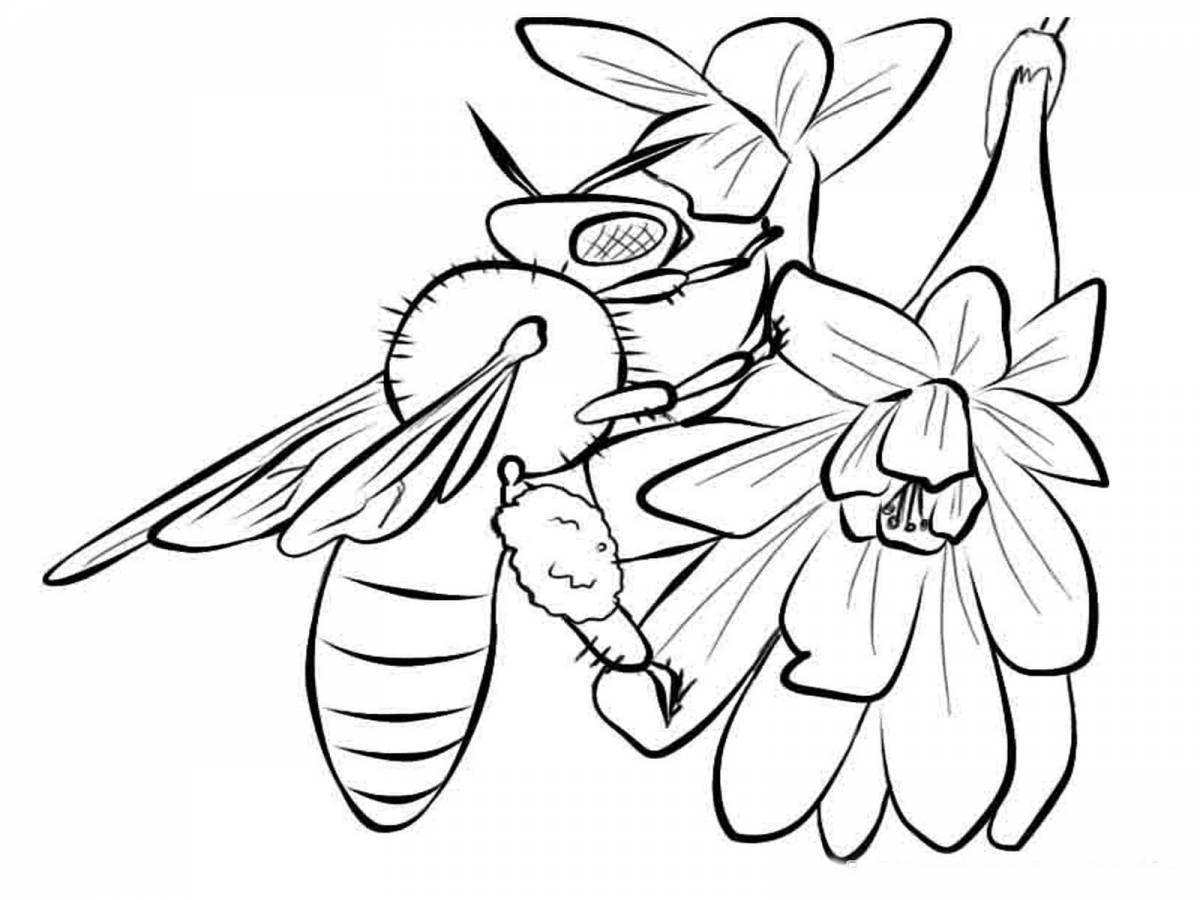 Playful bee coloring page