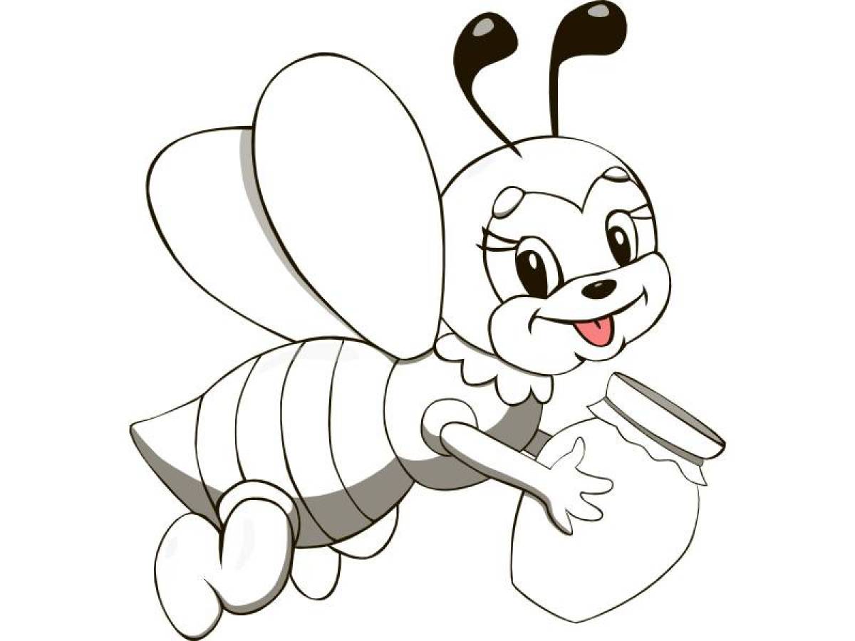 Happy bee coloring page