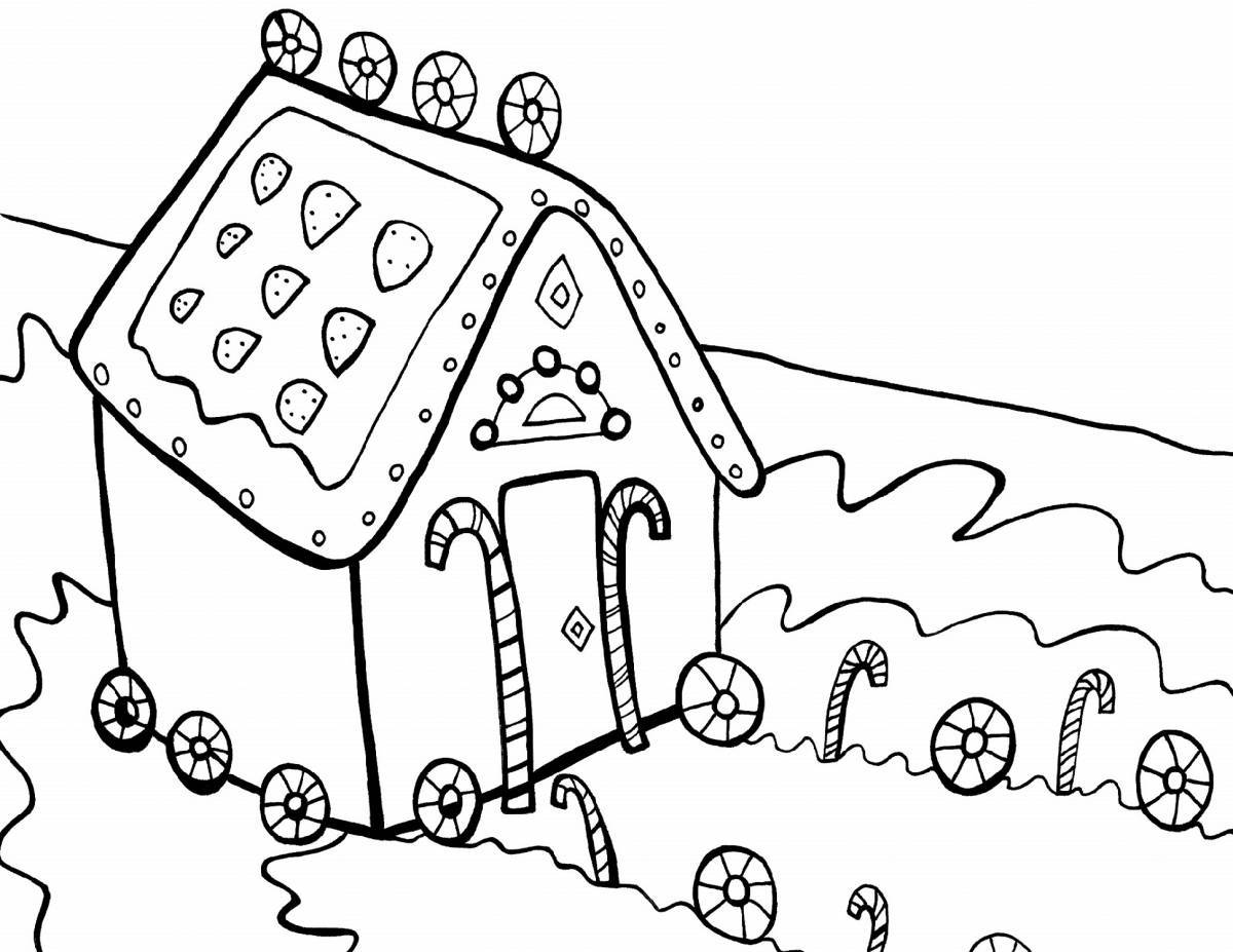 Adorable gingerbread house coloring page