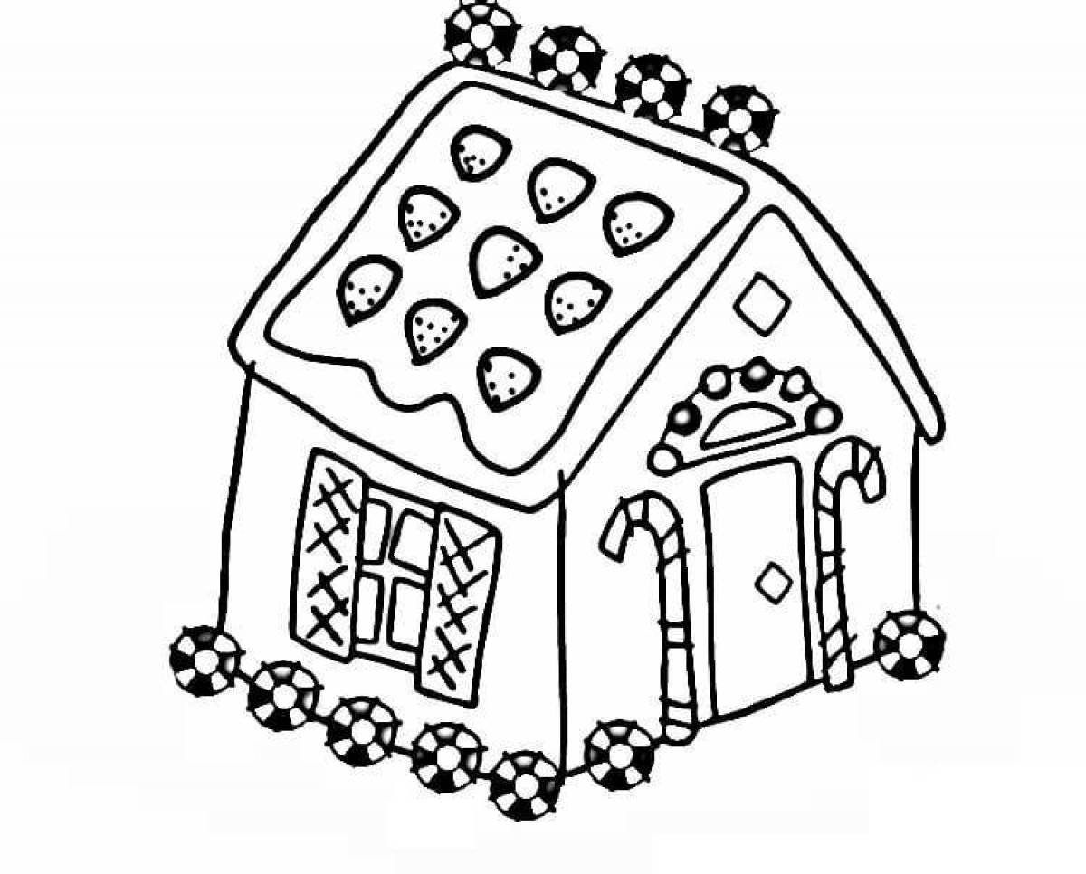 Colourful gingerbread house coloring page