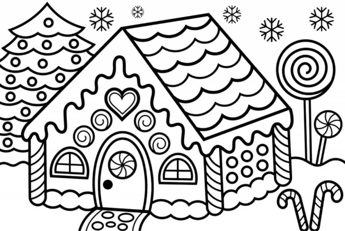 Coloring book shining gingerbread house