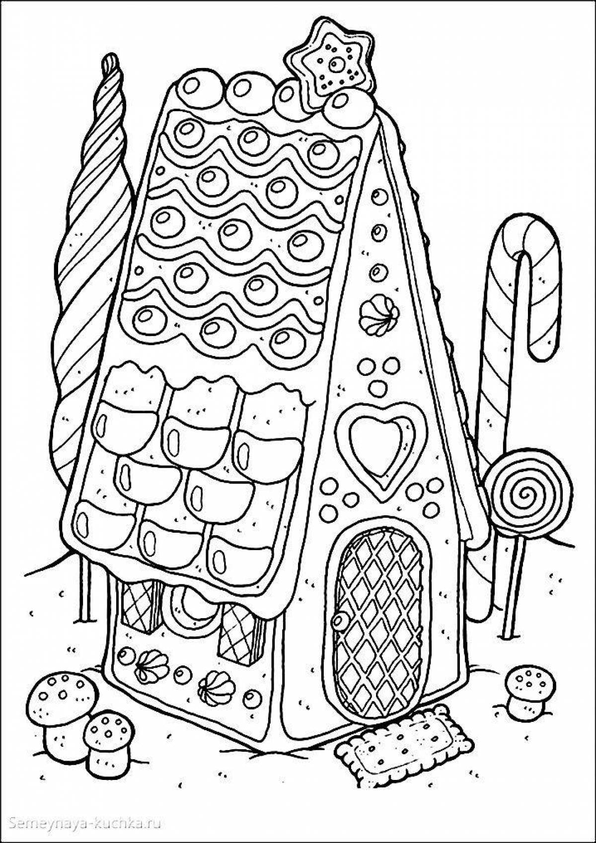 Coloring page unusual gingerbread house