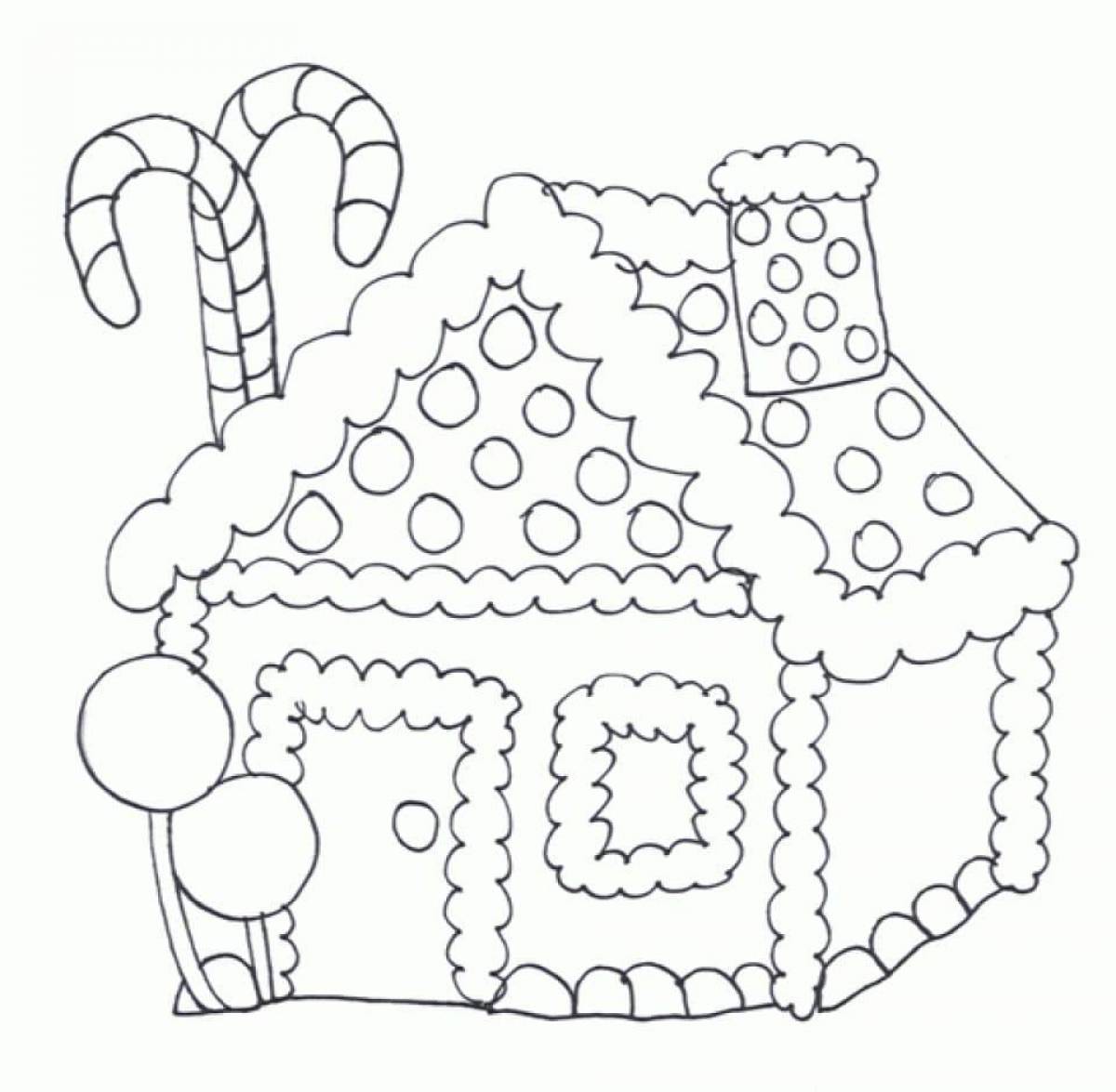 Glamorous gingerbread house coloring page