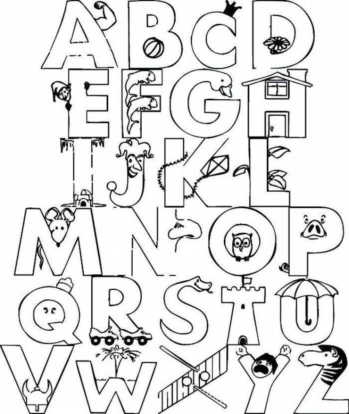 Colorful and adorable alphabet coloring page