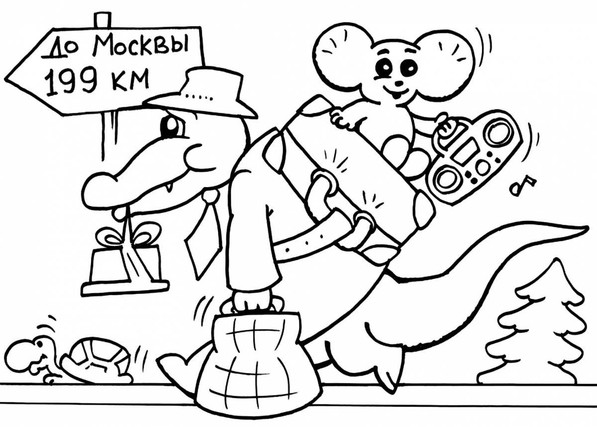 Coloring page joyful cheburashka and gene