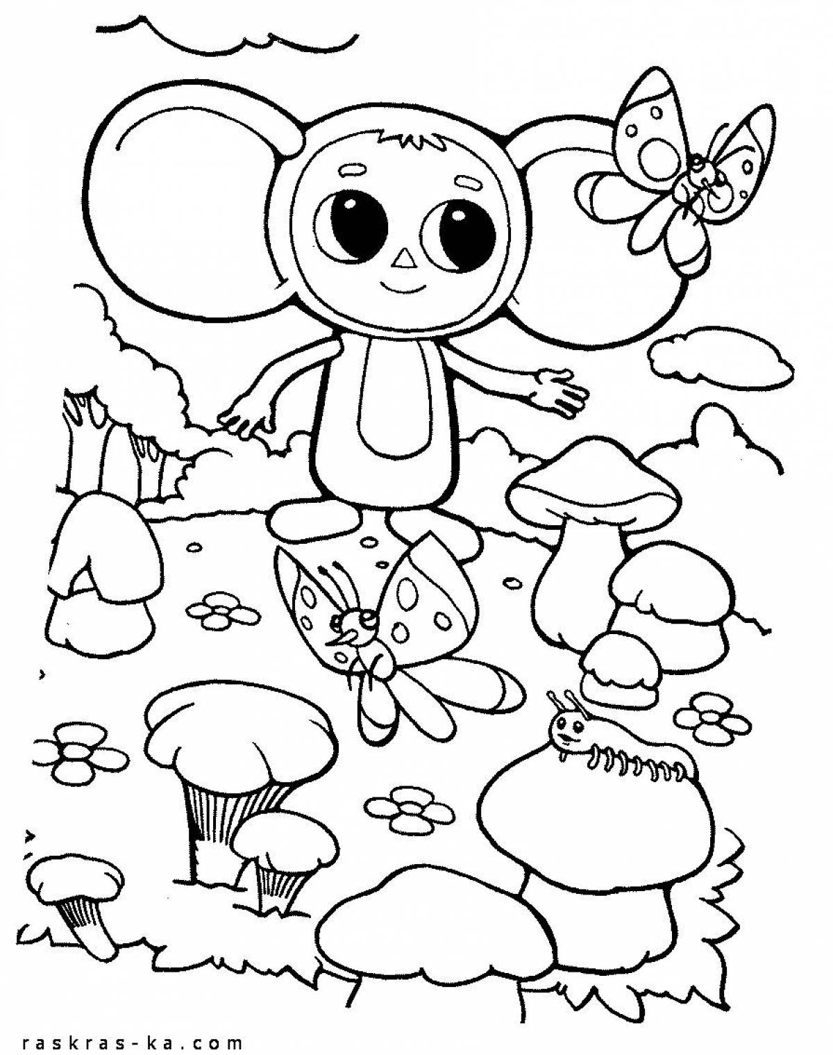Coloring book playful cheburashka and gene