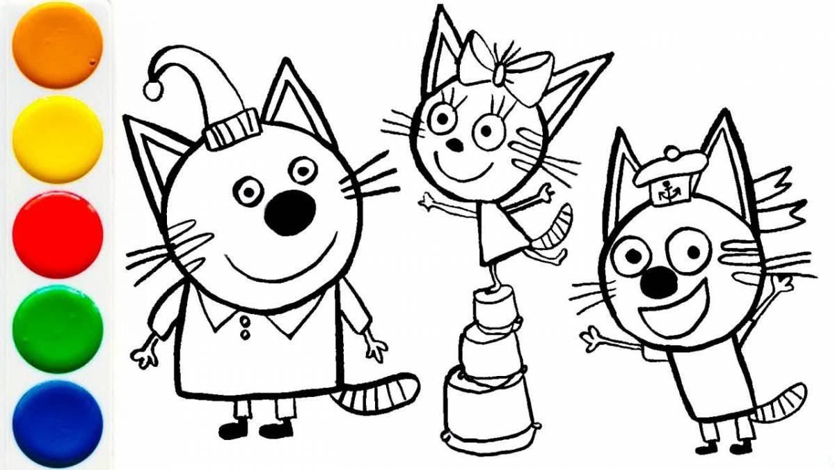 Three cats coloring page for pre-k