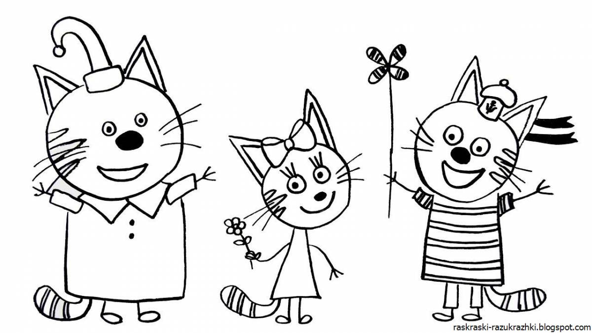 Fascinating three cats coloring book for kids