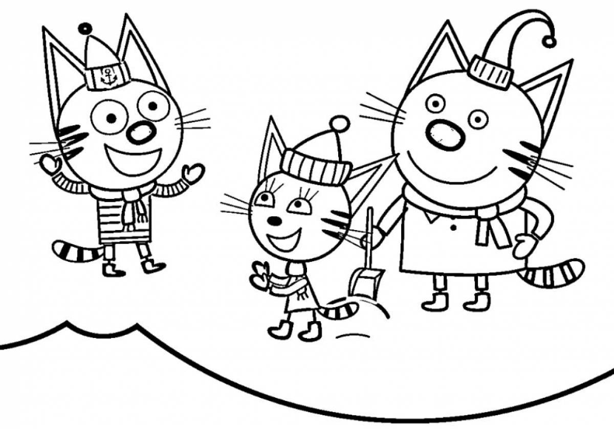 Three cats glitter coloring pages for little ones
