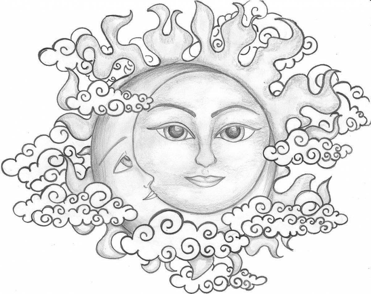 Charming sun and moon coloring page