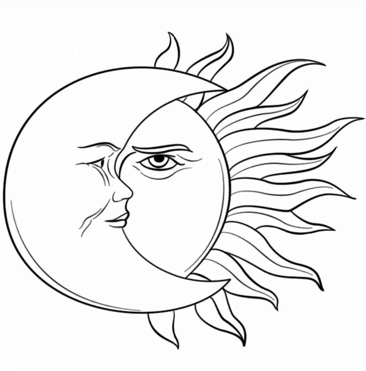 Flawless sun and moon coloring page