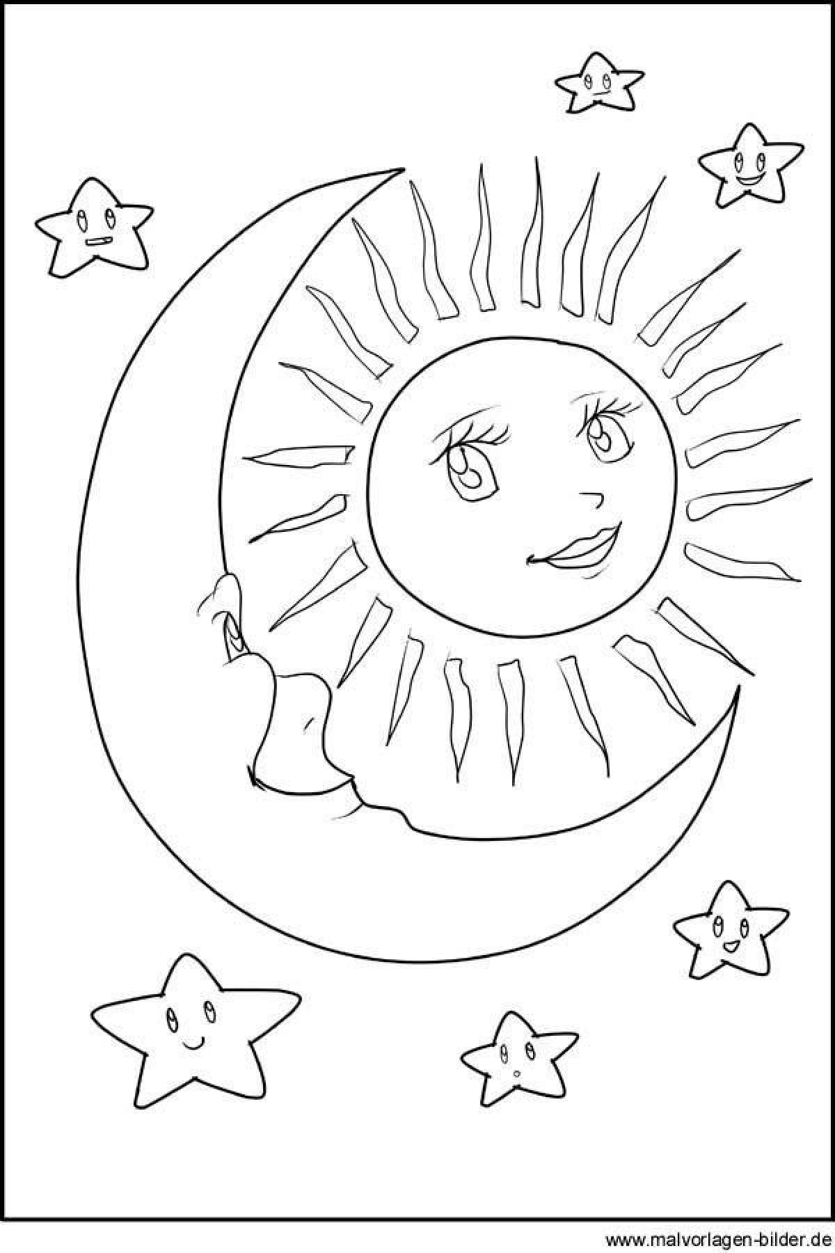 Coloring big sun and moon